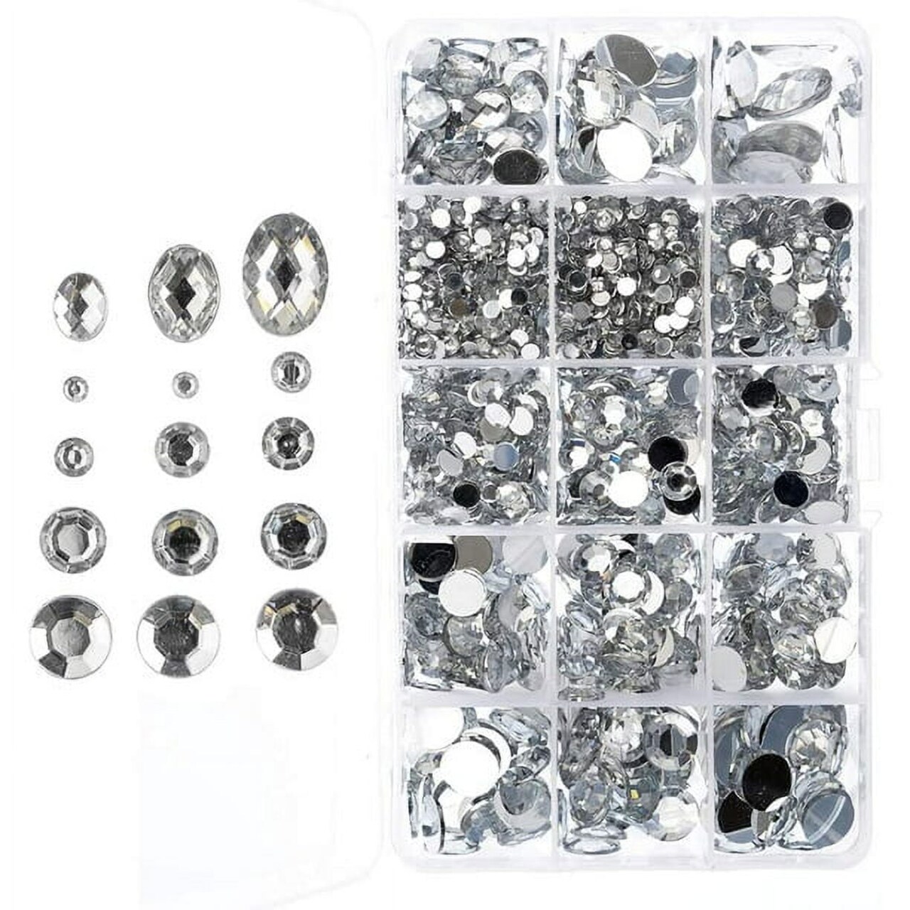 John Bead Crystal Assorted Round & Oval Acrylic Flat Back Rhinestones Box